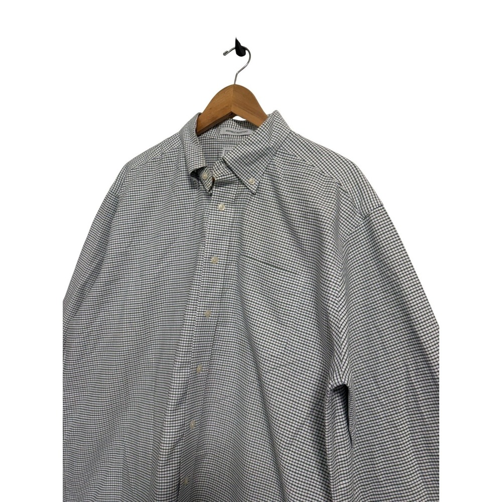 LL Bean Button Down Shirt Mens 17-35 Green Blue Check Wrinkle Resistant Cotton - Picture 7 of 7